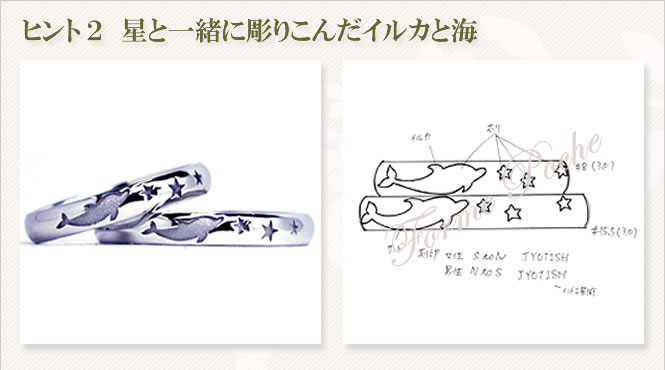ヒント2 星と一緒に彫りこんだイルカと海