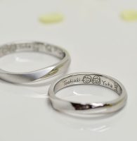 似顔絵と名前を手手描きして刻印した結婚指輪