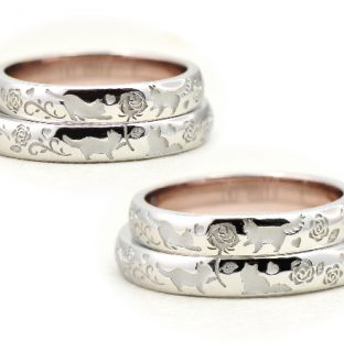 お家でオーダーメイドの結婚指輪作品＿04_思い出のプロポーズ！バラの花と猫の結婚指輪