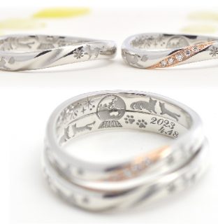 お家でオーダーメイドの結婚指輪作品＿_コンビネーションの結婚指輪猫と思い出のテーマパーク