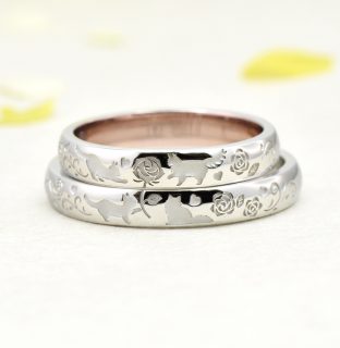 フォルムポッシュオーダーメイド結婚指輪作品＿10 猫と薔薇の結婚指輪