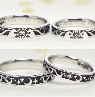 お家でオーダーメイドの結婚指輪作品＿_サンフェイスと波の結婚指輪