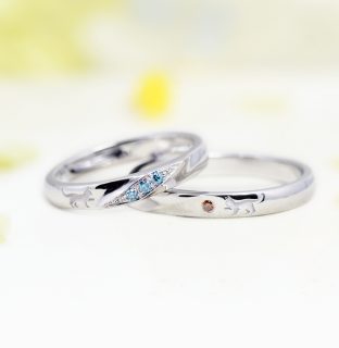 フォルムポッシュオーダーメイド結婚指輪作品＿11 猫とダイヤモンドの結婚指輪