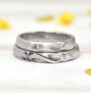 フォルムポッシュ ペットのデザインの結婚指輪 作品集_愛猫の似顔絵とうみがめ＿ｗ1257