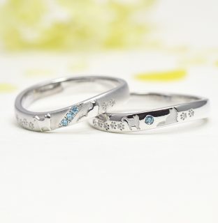 フォルムポッシュオーダーメイド結婚指輪作品＿10愛猫とダイヤモンドの結婚指輪